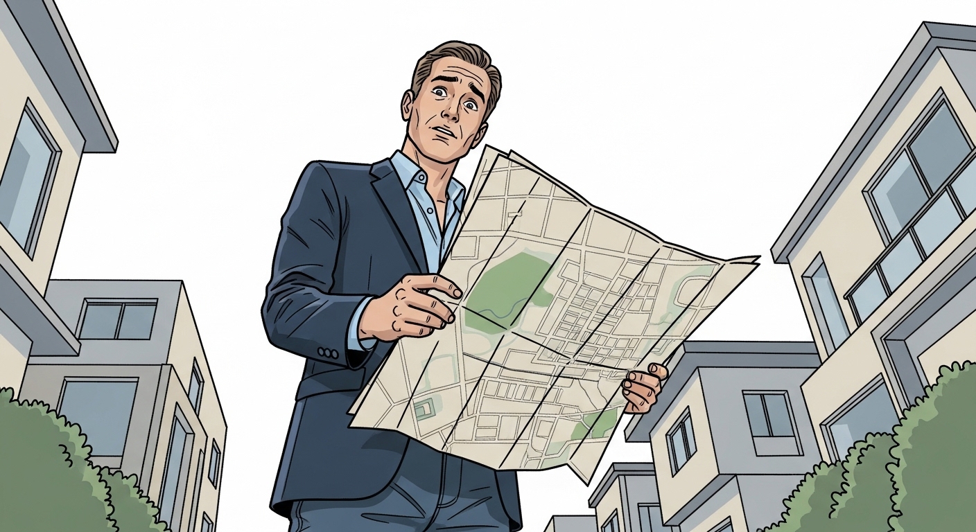Mandataire immobilier en prospection terrain avec carte du secteur